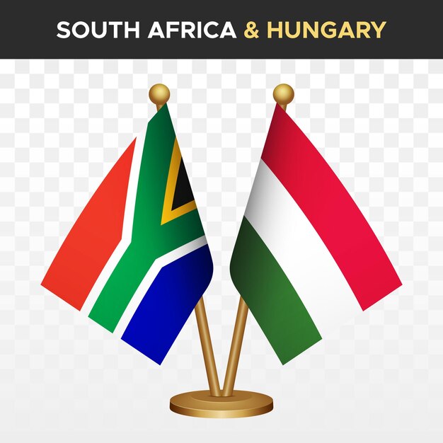 South Africa vs Hungary flags RSA 3d standing desk flag vector