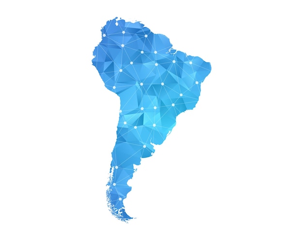 South America map line dots polygonal abstract geometric.