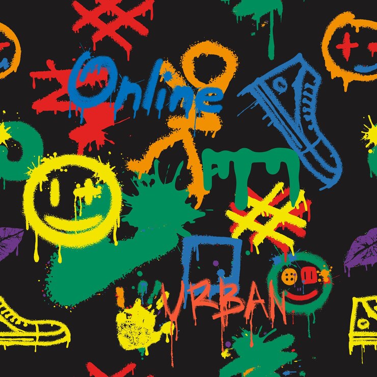 Vektör soyut parlak dikişsiz grafiti deseni. tekstil spor giyim baskıları için grafik tasarım