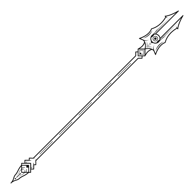 Soyut Siyah Basit Çizgi Mızrak Silah Doodle Anahat Öğesi Vektör Tasarım Stili Eskiz İzole