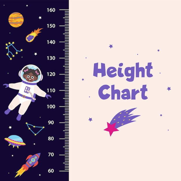 Space height chart for children with space elements and girl