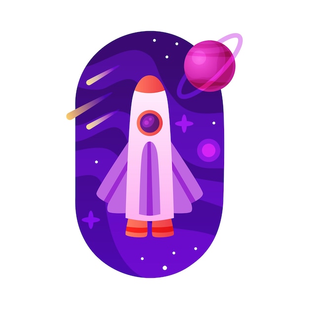 Space Letter O as Font and Alphabet Capital Bold Figure with Rocket Vector Illustration
