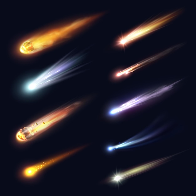 Space meteors comets asteroids realistic vector