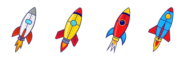 Spaceship icons set Rocket launch icon Space rocket start up launch symbol innovation