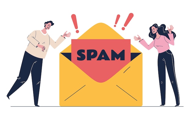 Spam e-postası mesajı mail dolandırıcılığı virüs ünlem hatası konsepti grafik tasarım illüstrasyonu