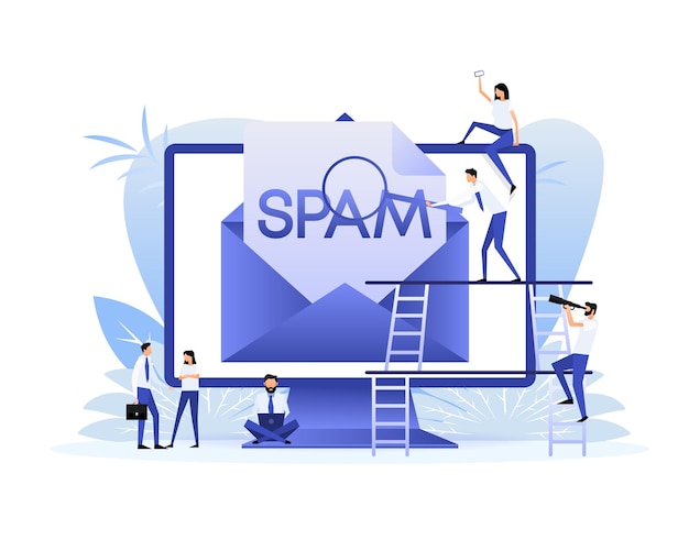 spamming mailbox concept flat style characters email box hacking spam warning