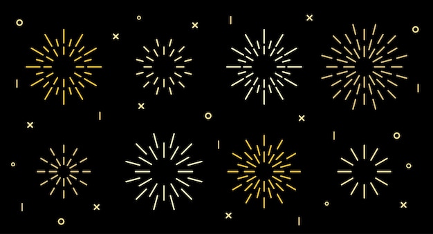 sparkle star shape art deco fireworks burst pattern collection. gold star shaped firecracker pattern