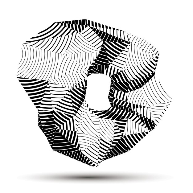Spatial vector monochrome object isolated, 3d technology figure with geometric gray lines.
