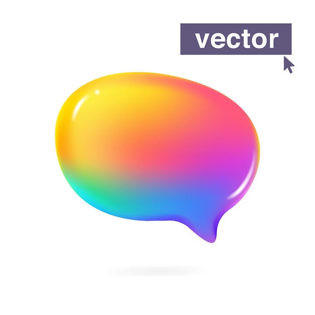 Speech bubble rainbowcolored logo Multicolor gradient chat dialogue icon Plastic cartoon style