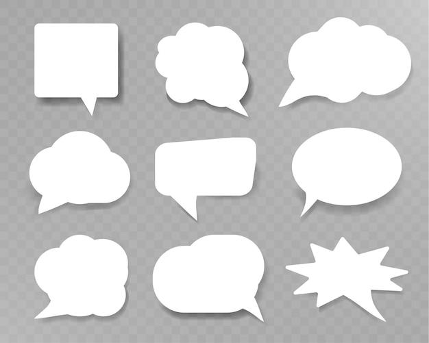 Speech bubble set with shadow effect on transparent background blank comic and chat balloons