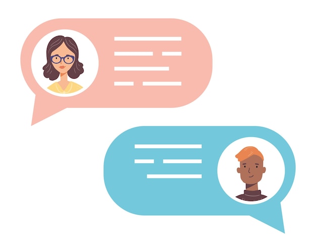 Speech bubble with talking people avatars. Concept of chat, message, web communicate, messenger.