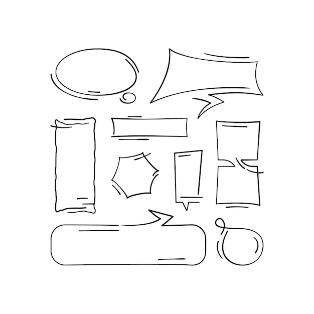Speech bubbles and frames set Vector doodle Sketch style drawing Vector illustration