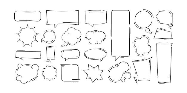 Speech bubbles and frames set Vector doodle Sketch style drawing Vector illustration