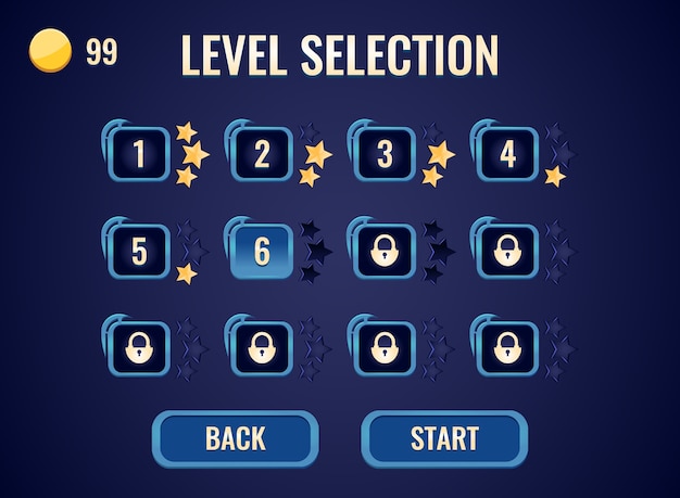 Spel ui nivå val gränssnitt för gui tillgångselement