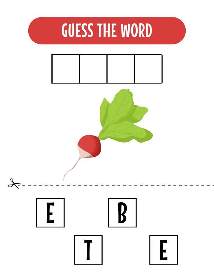 Vektör spelling game for kids with beetroot illustration