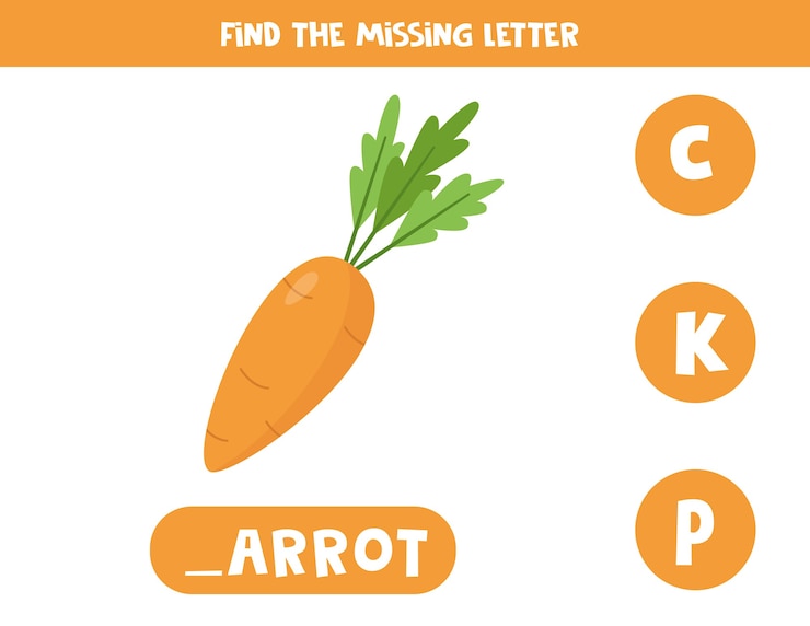 Vektör spelling worksheet for kids with cute cartoon carrot