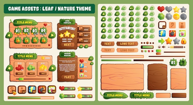 Speltillgångar med tema löv och natur