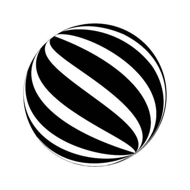 Sphere with swirled black and white stripes 3D spherical shape model Striped ball isolated on whit