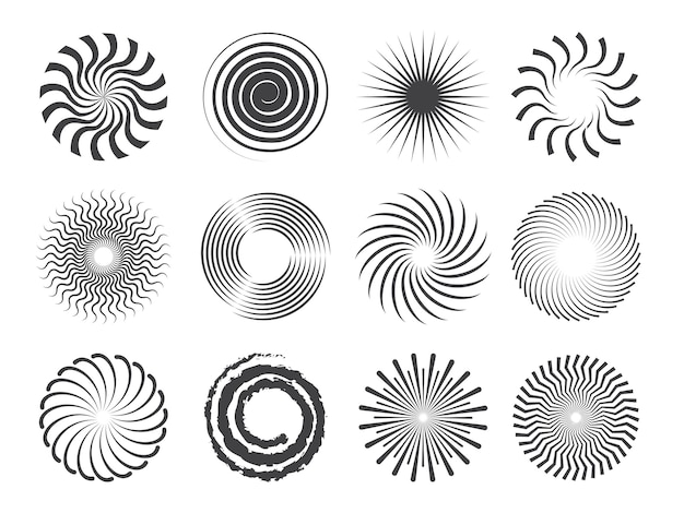 spiral design. circles swirls and stylized whirlpool abstract  shapes isolated