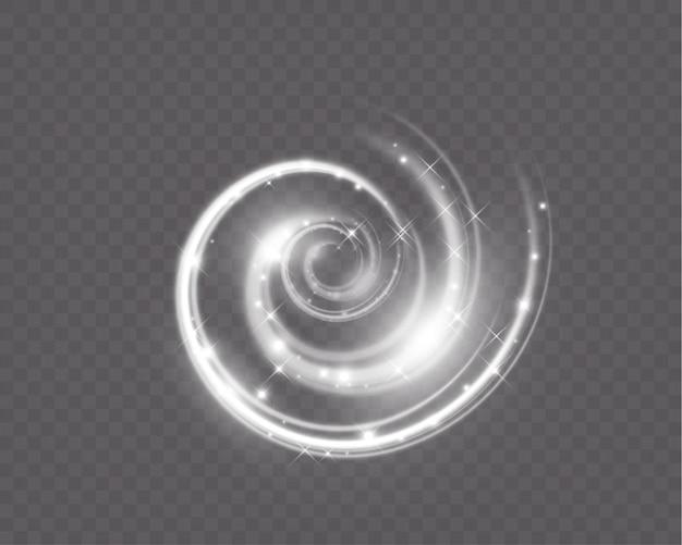 spiral glow effect on transparent background with smooth white light trails and motion blur