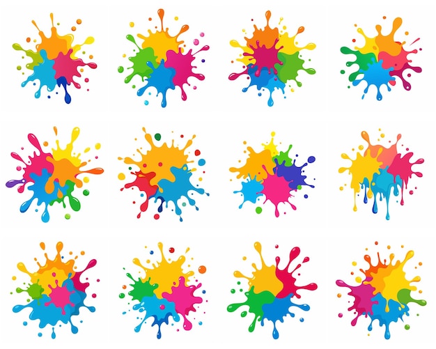 Splash of paints Blobs Paint splatter colourful set Vector splash of paints isolated on white