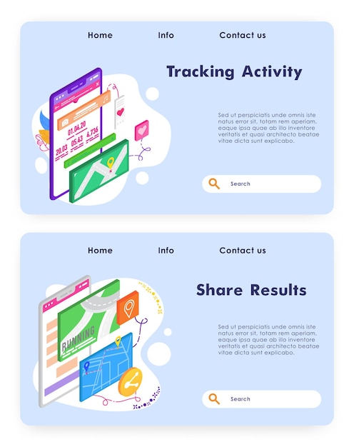 Sport activity tracking and running app fitness mobile phone application healthy lifestyle vector we...