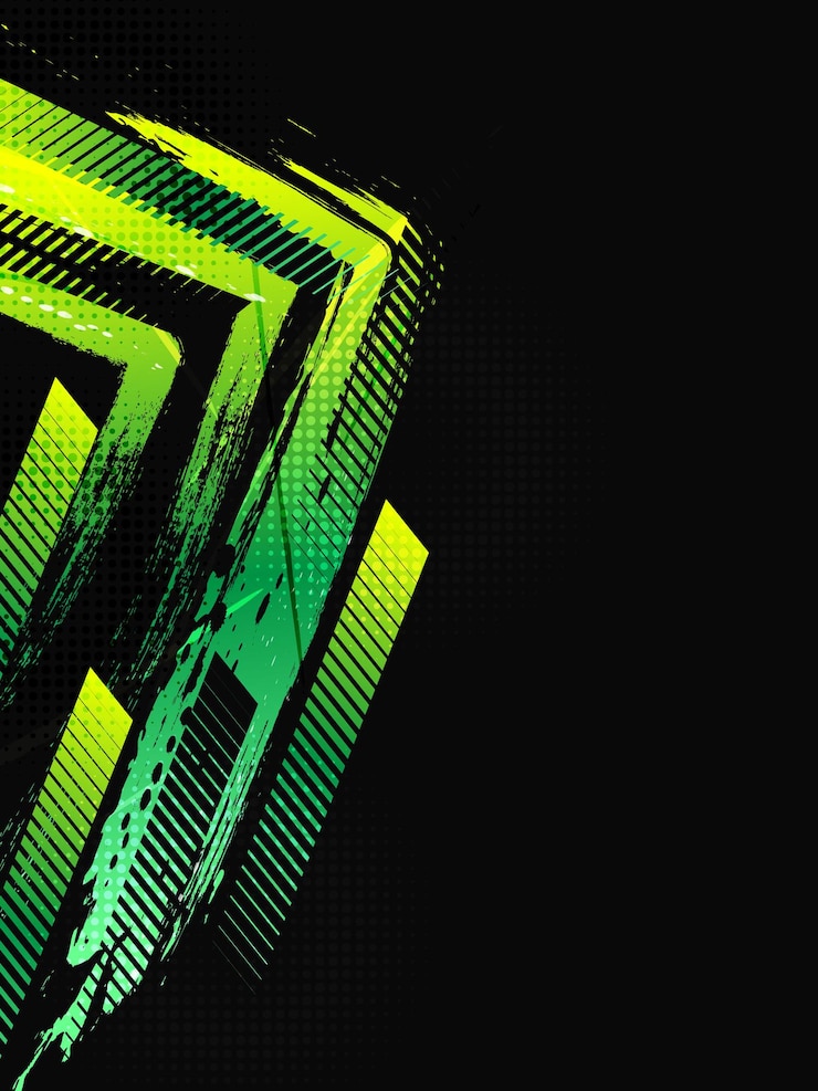 Vektor sport cover or poster design with green and yellow gradient brush strokes and halftone effect abstract background design in grunge style