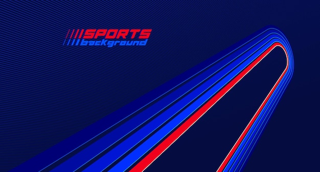 Sports activities games and racing vector linear background in 3D perspective rotation dark red and blue dynamic layout with lines like a road or race