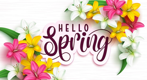 spring flowers greeting vector design hello spring typography text in paper cut decoration