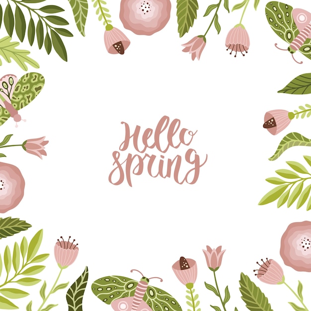 Spring square backgrounds Minimalistic style with floral elements and texture Editable vector template for card banner invitation
