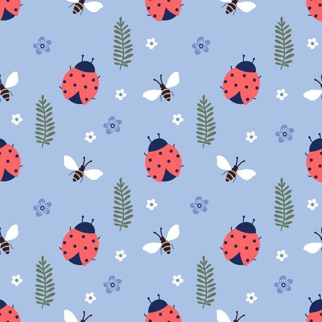 Spring summer seamless pattern with ladybirds