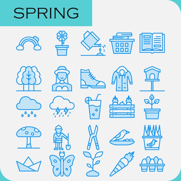 spring vector design icon pack line blue