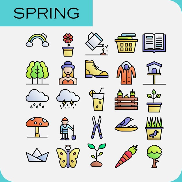 spring vector design icon pack line color