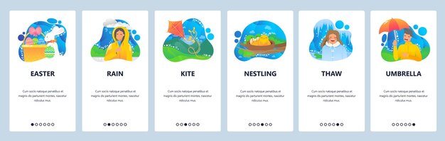 spring website and mobile app onboarding screens vector template