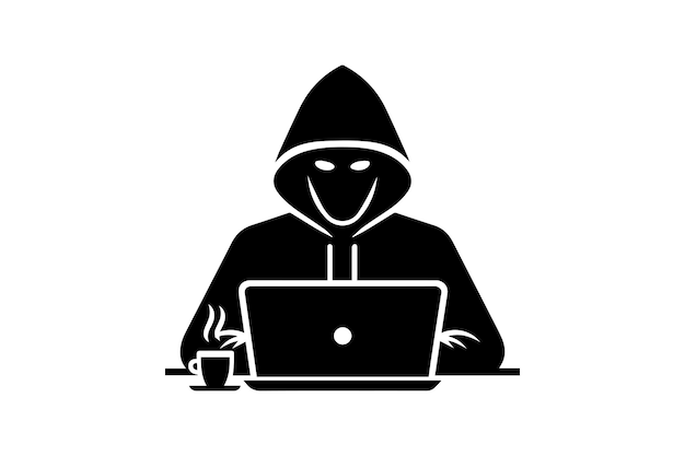 spy agent searching on a laptop hacker silhouette
