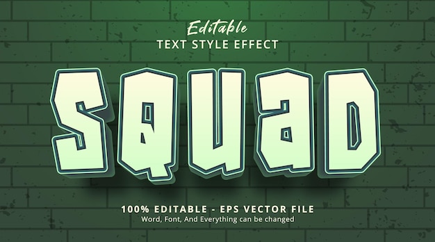 Squad text on army color headline cartoon style, editable text effect