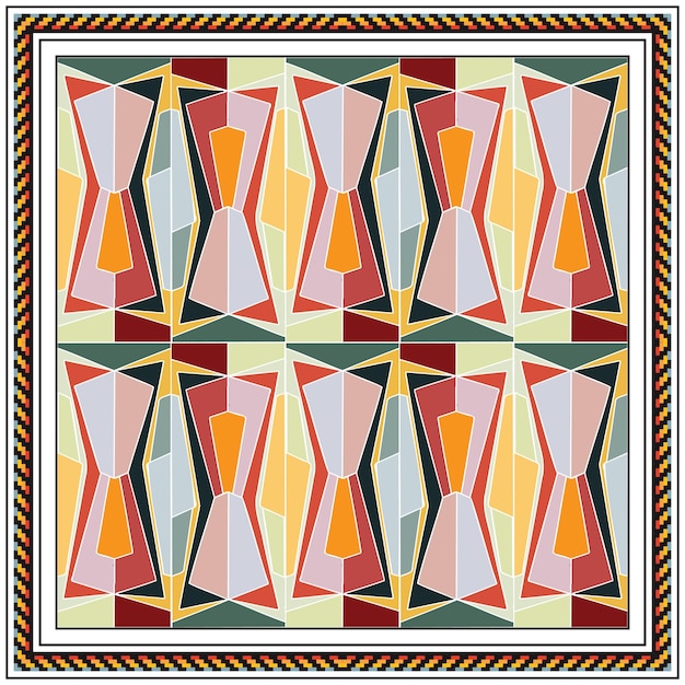Square Abstract geometric shape scarf retro base print placement minimalist creative illustration