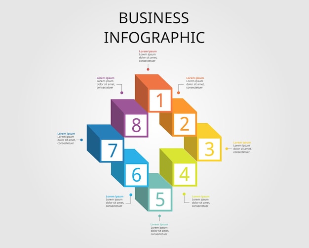 square chart step template for infographic for presentation for 8 element