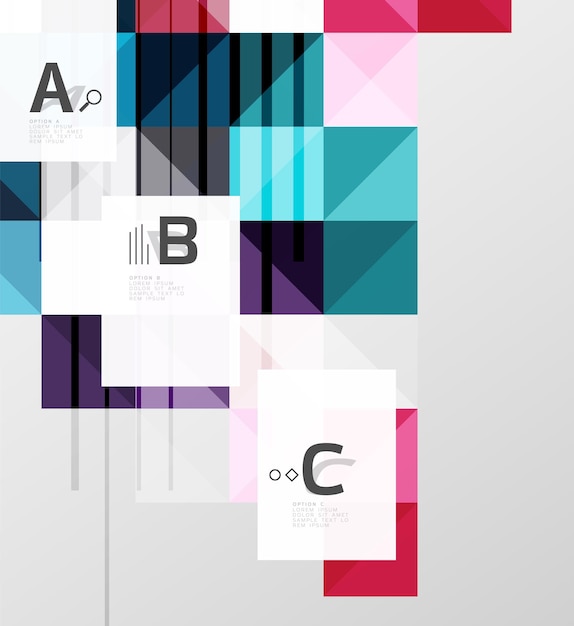 Square elements with infographics and options Vector template background for print workflow layout diagram number options or web design banner