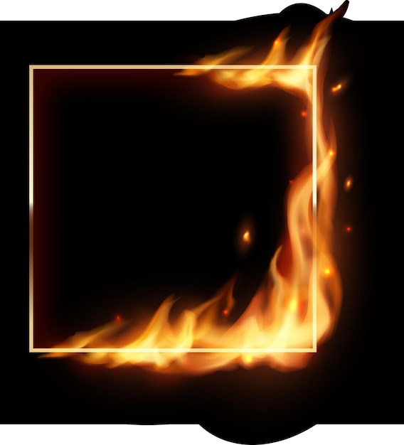Square Frames in Fire Vector Burning Borders with Realistic Flames and Particles
