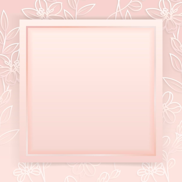 square gold frame on floral pattern pink background vector