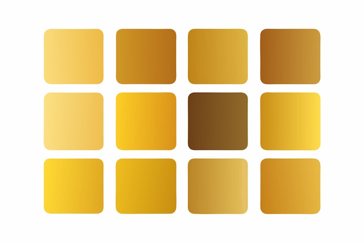 Vektör square gold metal palette swatches collection isolated on white background