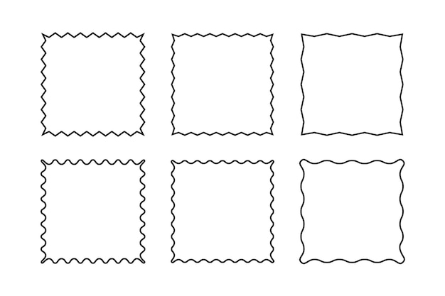Square linear frames with zigzag edges set Wavy rectangles design elements