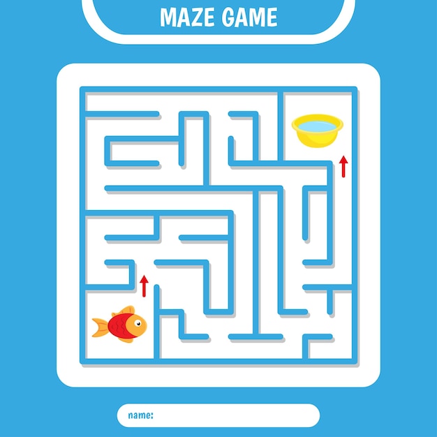 Square Maze for kids Help fish find water Simple logic labyrinth