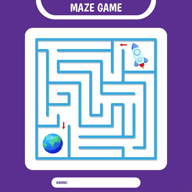 Square Maze for kids Help rocket fly to earth Simple logic labyrinth game
