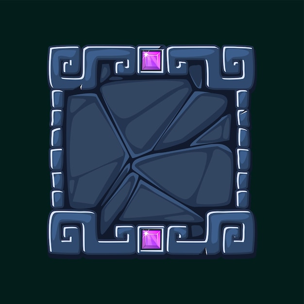 Square stone frame with gemstones Empty cartoon frame for your game icons or slot symbols APP frame