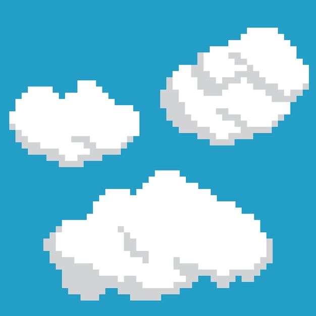 square vector illustration with clouds in pixel art style