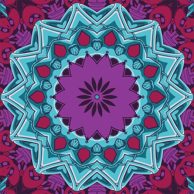 Square watercolor pattern for textile ceramic tiles and design Oriental vintage round motif Colorful painting kaleidoscope mandala Hand drawn abstract pattern print seamless background