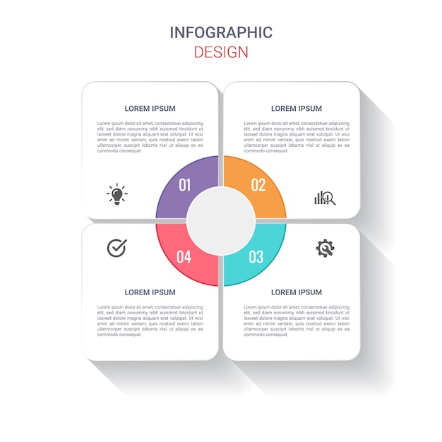 Square with Circle Infographic template design 4 steps