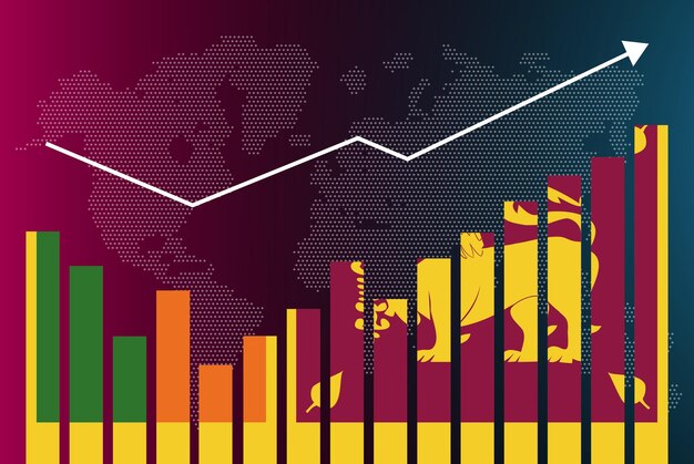 sri lanka bar chart graph with ups and downs, increasing values, sri lanka country flag on bar graph